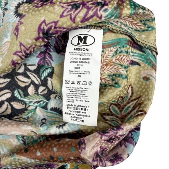 NWT M MISSONI Ocher Silk Blend Floral Print 3/4 Sleeve Blouse Womens Sz XS - Picture 7 of 9
